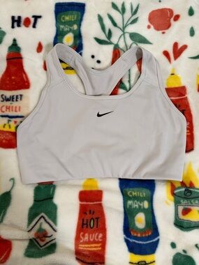 Like New Nike OffWhite/LightGray Racerback Sports Bra with Black Swoosh Womens L